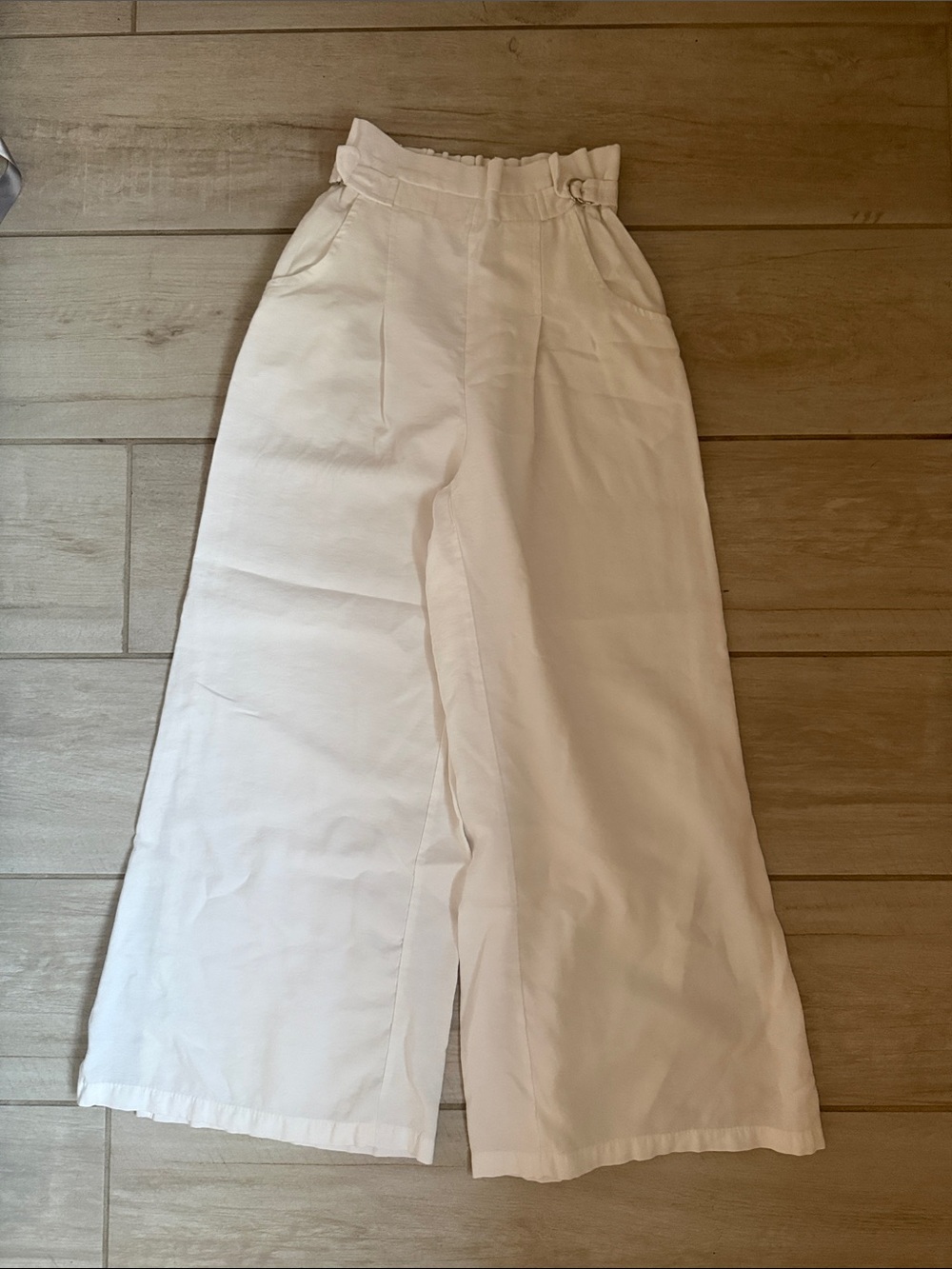 Bershka White Elastic Waist Paperbag Shorts